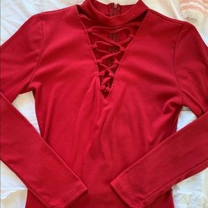 Lace up V neck bodysuit